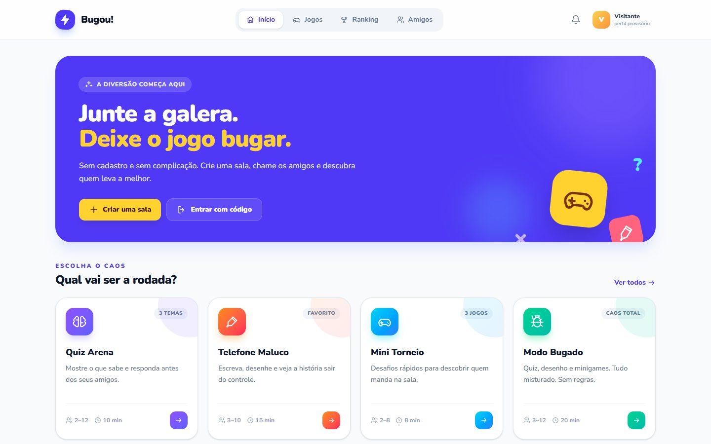 Tela do projeto Bugou!