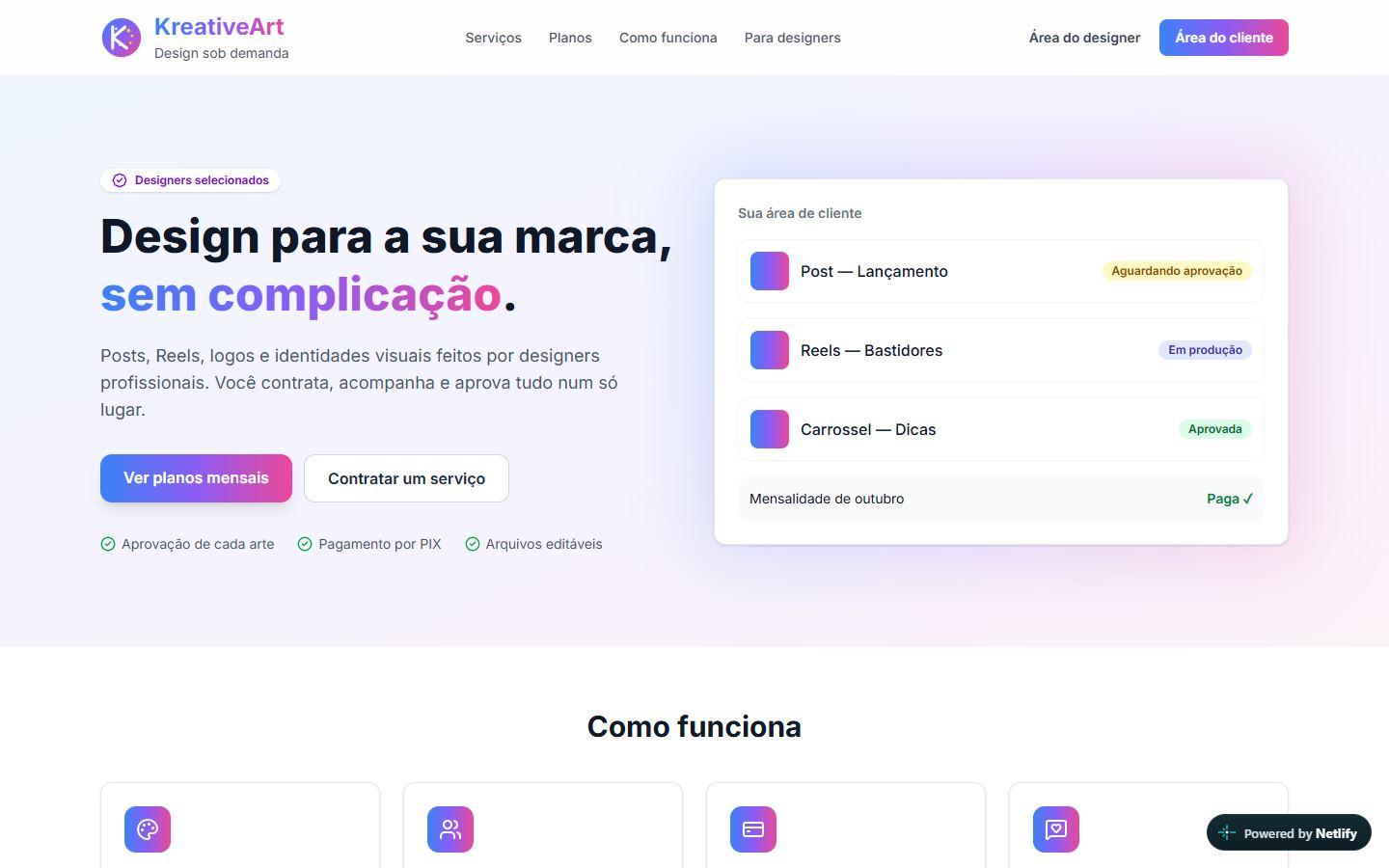 Tela do projeto KreativeArt