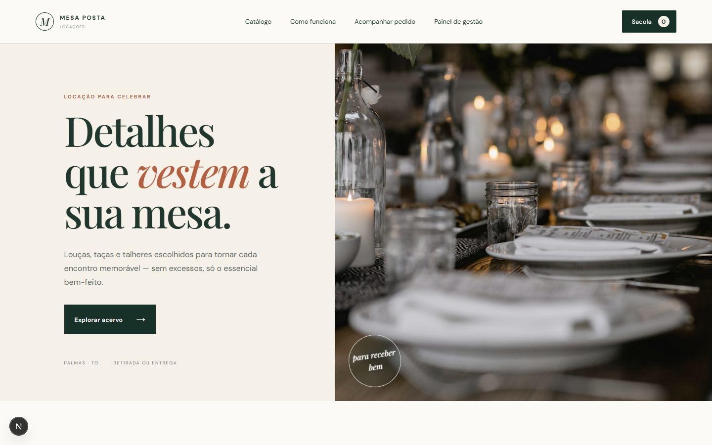 Tela do projeto Mesa Posta Locações