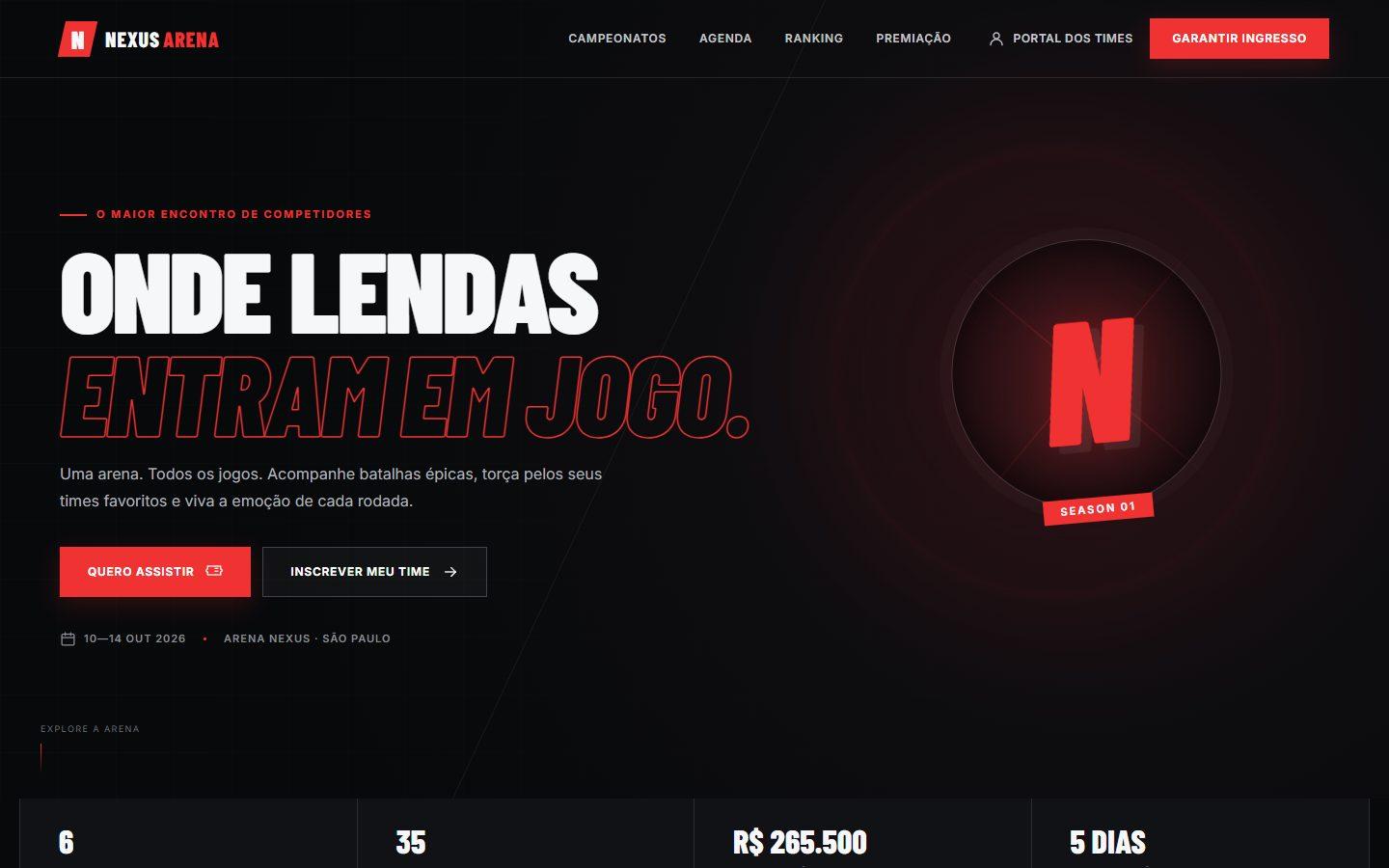 Tela do projeto Nexus Arena